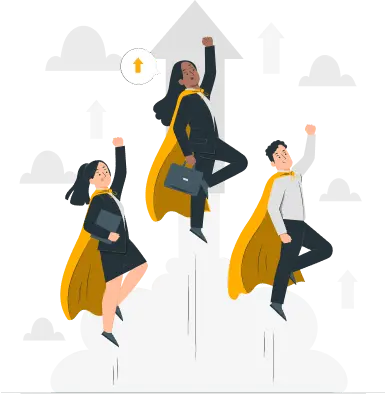 Three professionals ascending on success arrows, metaphor for successful IVA over IVR implementation.